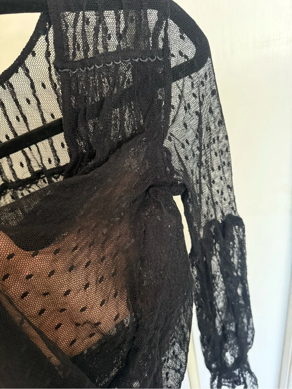 Black Sheer Lace Wrap Top - Women